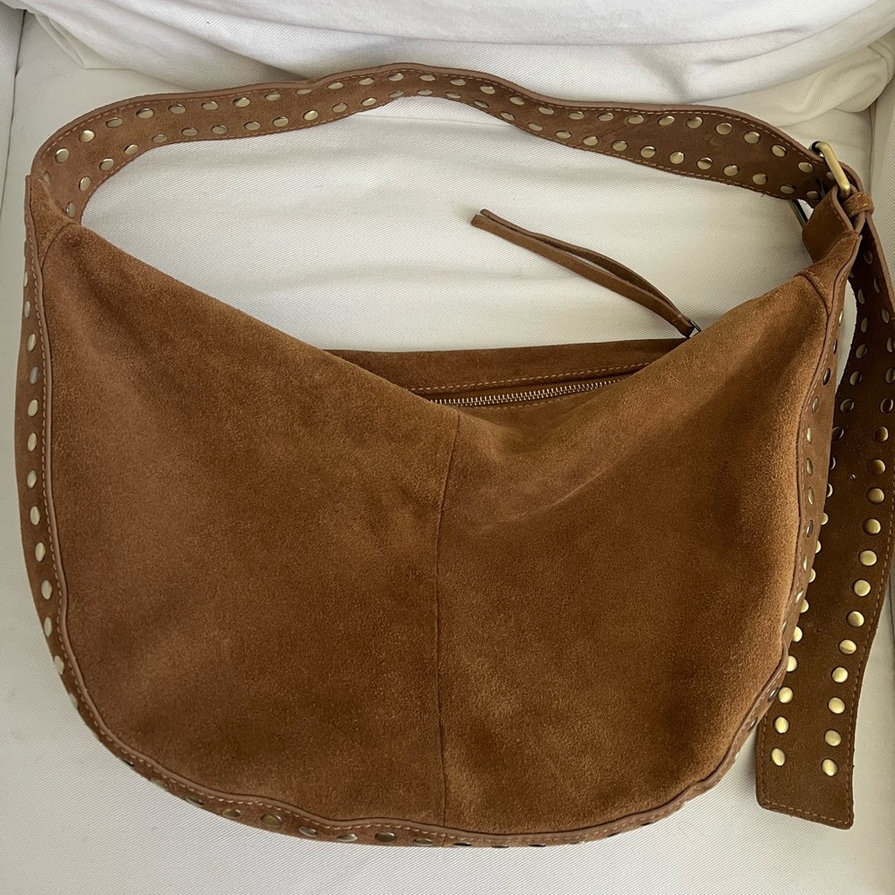 Made in India Brown Suede Hobo Bag with Studded Strap